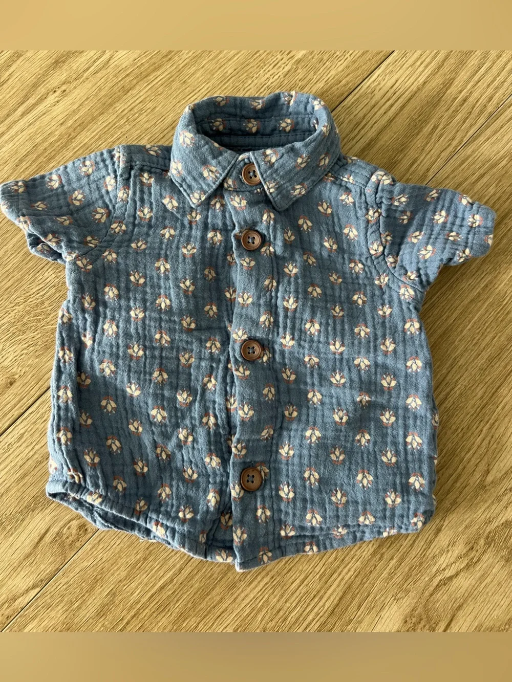 Carter's Blue Short-Sleeve Button Down Shirt Size Newborn